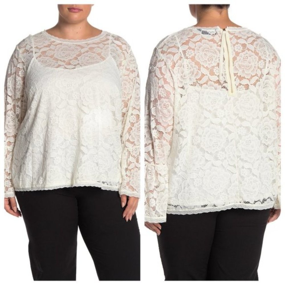 Rachel Roy Vivian Lace Bell Sleeve Blouse Top Eggshell 0X NWT